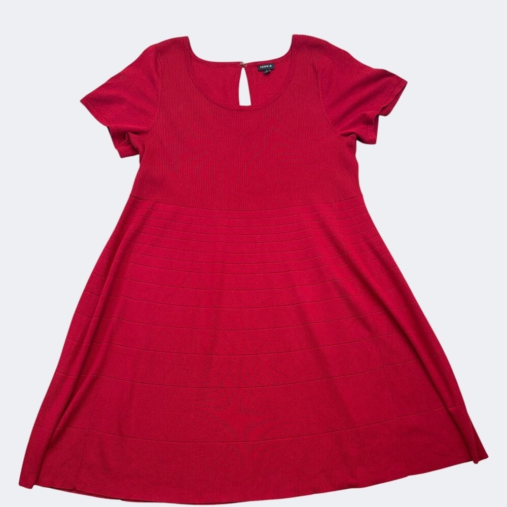 Torrid Sweater Dress Womens 4 Red Short Sleeve Scoop Neck Knit A-Line Pullover